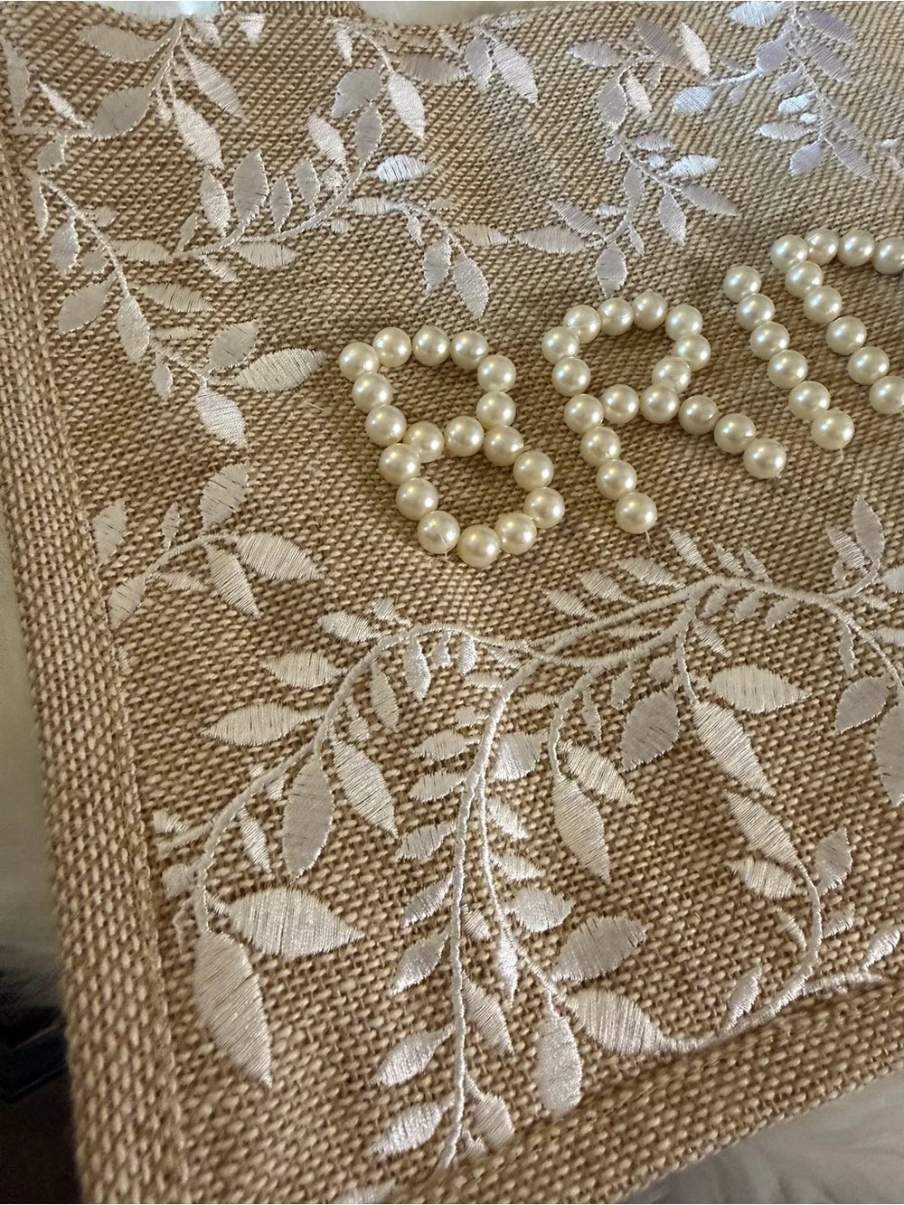 Shiraleah Natural Jute Bride Tote with Pearl Lettering